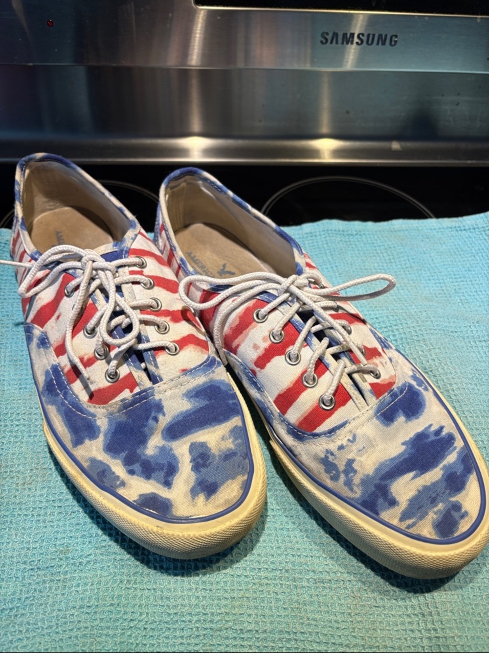 American Eagle”Boat Shoes” Low Canvas Lace Up sneakers Patriotic Themed Sz 11